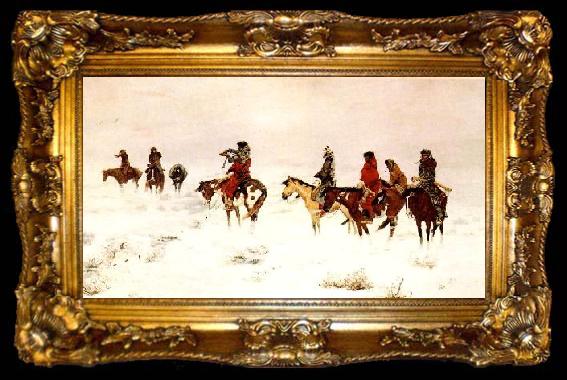 framed  Charles M Russell Lost in a Snow Storm-We are Friends, ta009-2